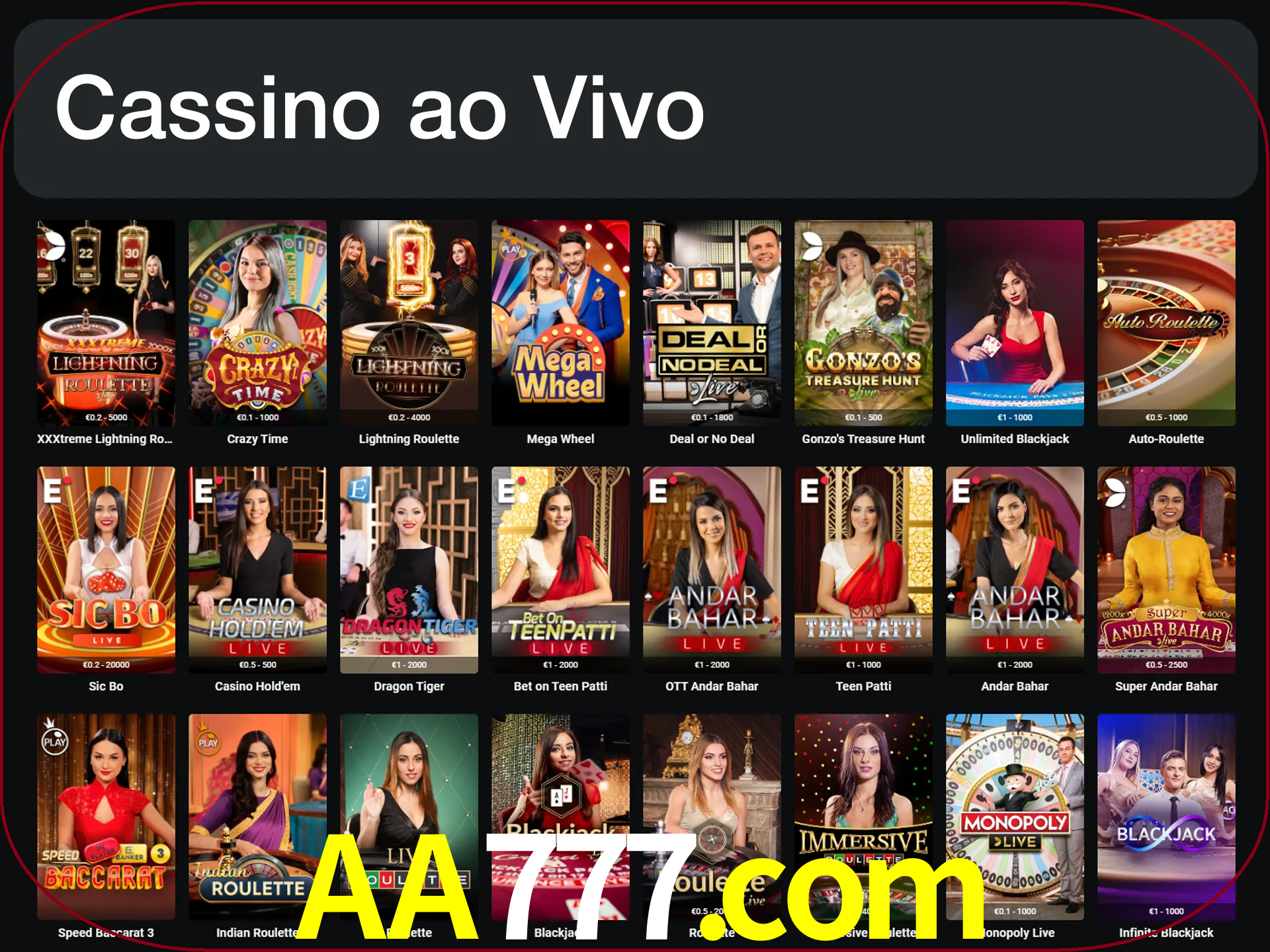 Jogue jogos de cassino com um verdadeiro dealer.