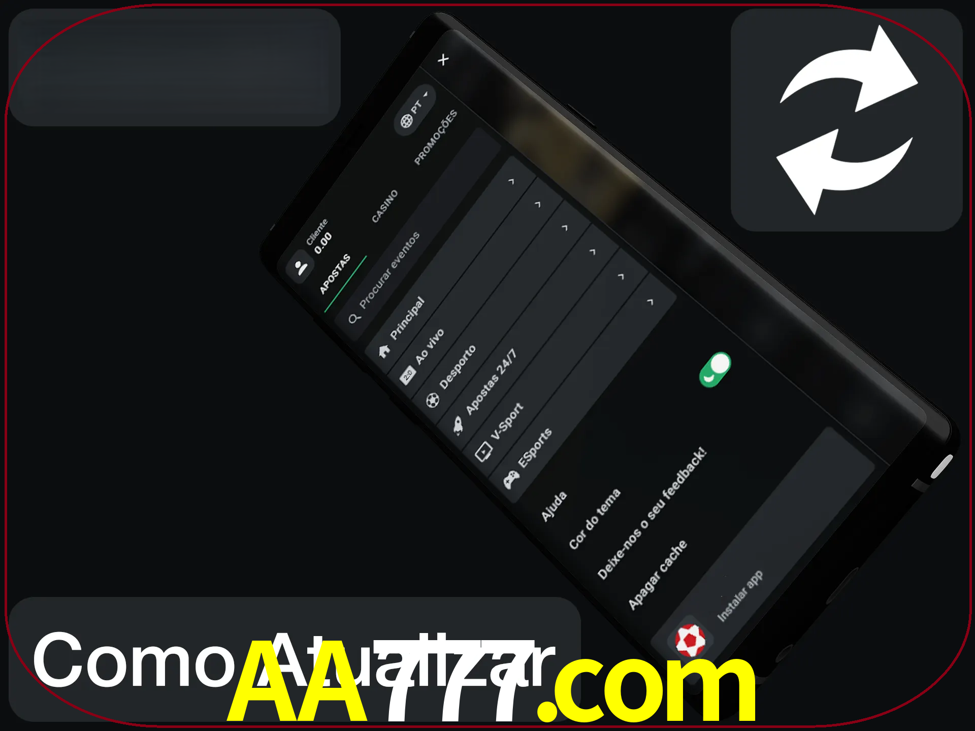 O aplicativo é atualizado automaticamente quando você faz o login.